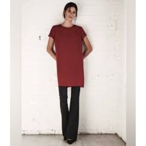 CUYANA Burgundy Red Short Sleeve Shift Dress Womens XS Made in Portugal